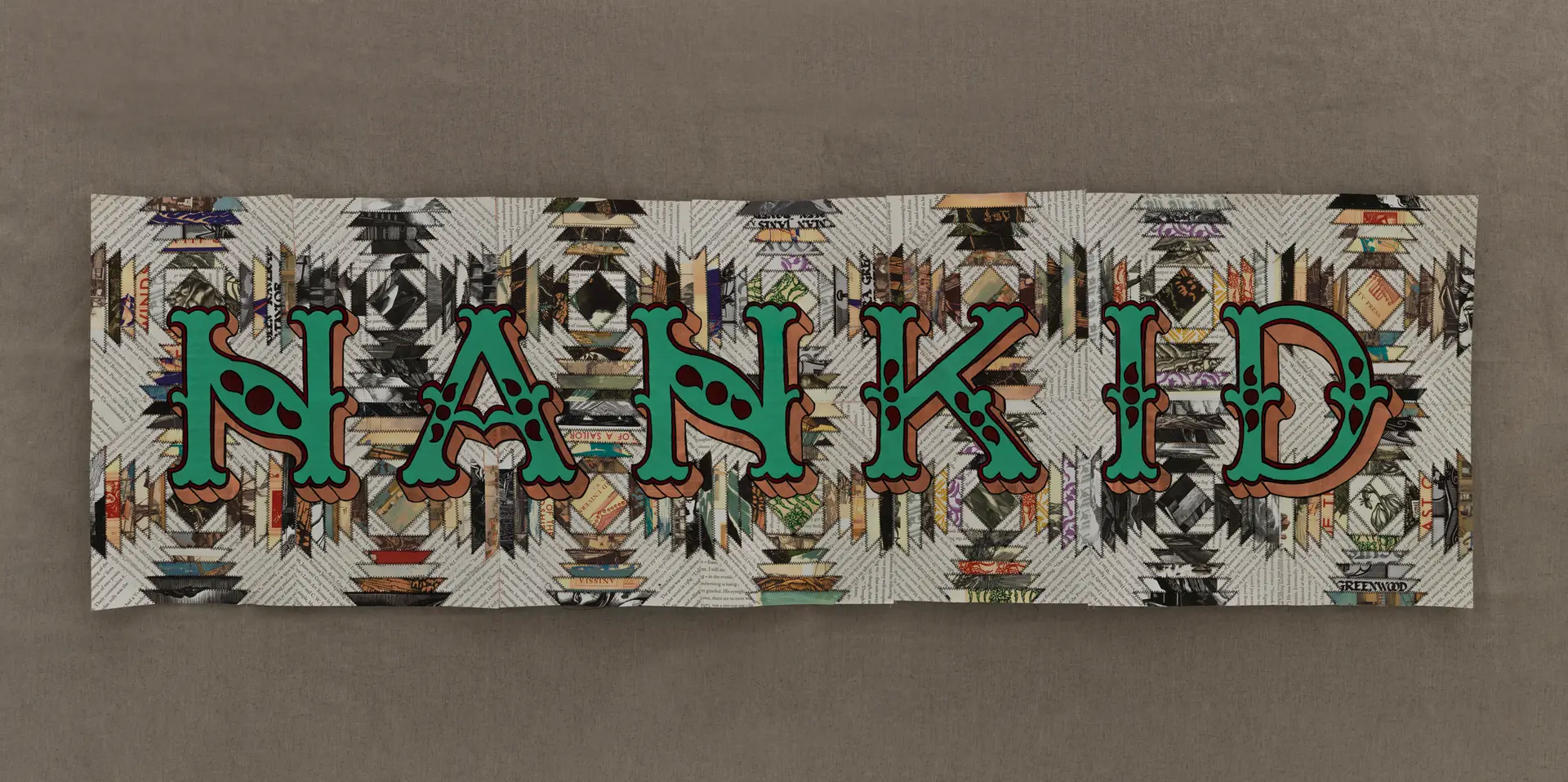 paper patchwork slogan book extracts paper sewn together